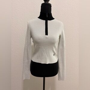 MAJE Lurex Silver & Black Ribbed Turtleneck Sweater